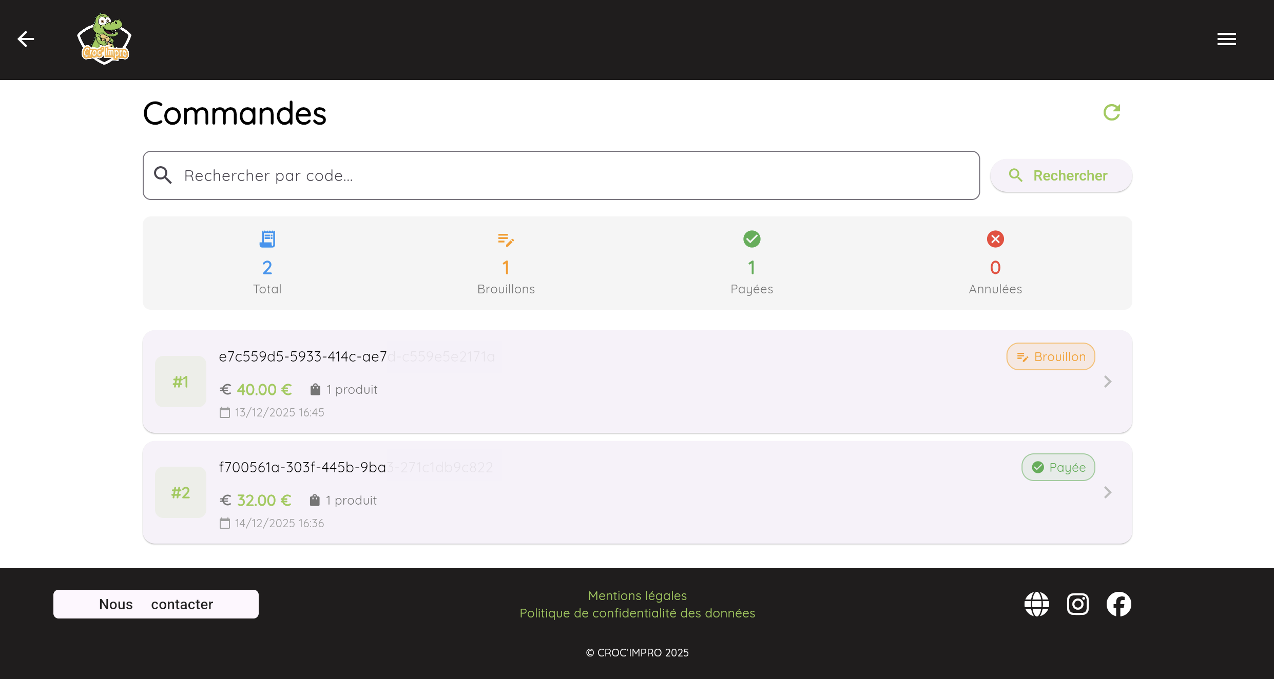 Gestion des commandes